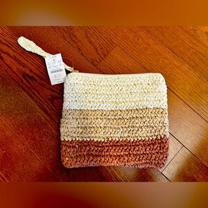 NWT J.Crew Striped Straw Wristlet/Clutch